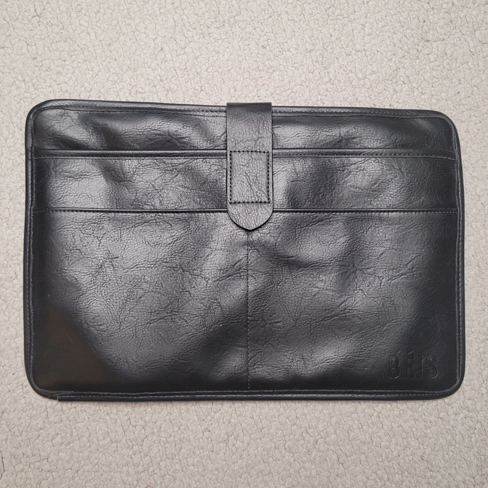 BEIS Laptop Sleeve Black Faux Leather Padded Pouch Tech Case Work Travel Tote